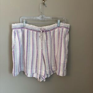 GAP Light Beige Shorts with Pink, Purple & Blue Stripes. Elastic Waist